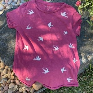 Lucky Brand Pink T-shirt with Embroidered Birds